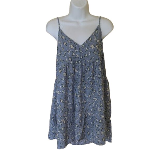 ---  * Blue Floral Summer Mini Dress  Size Large - Picture 1 of 2